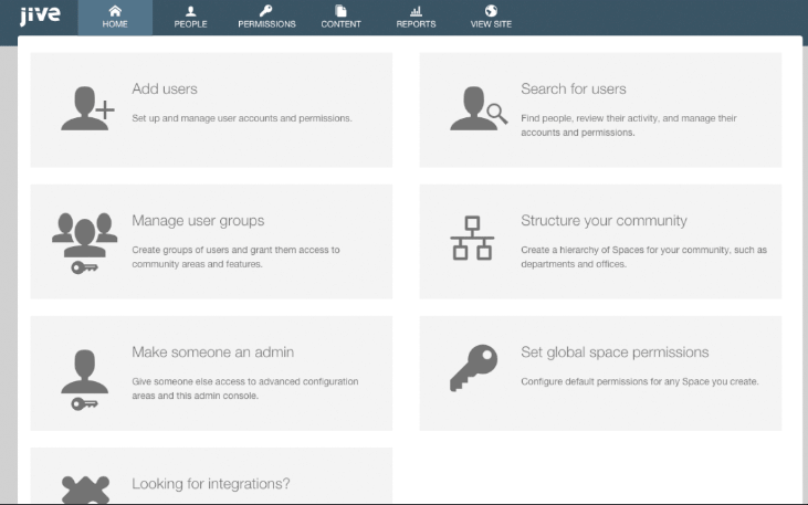 screenshot of Jive Simple Admin Console