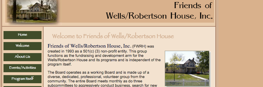 screenshot of Wells/Robertson House Inc.