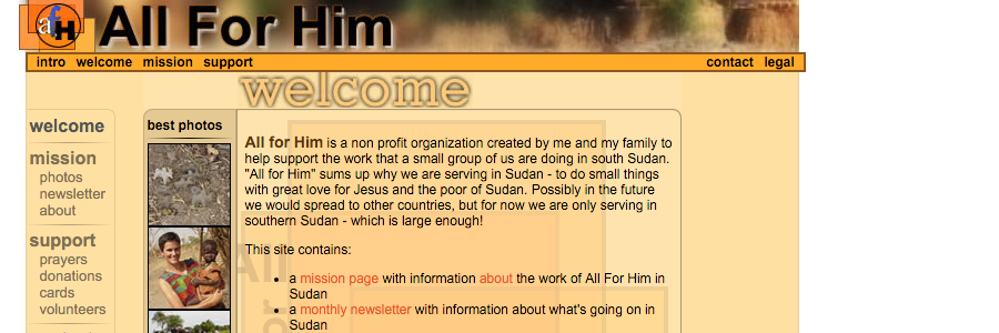 screenshot of All For Him Sudanese Humanitarian Aid