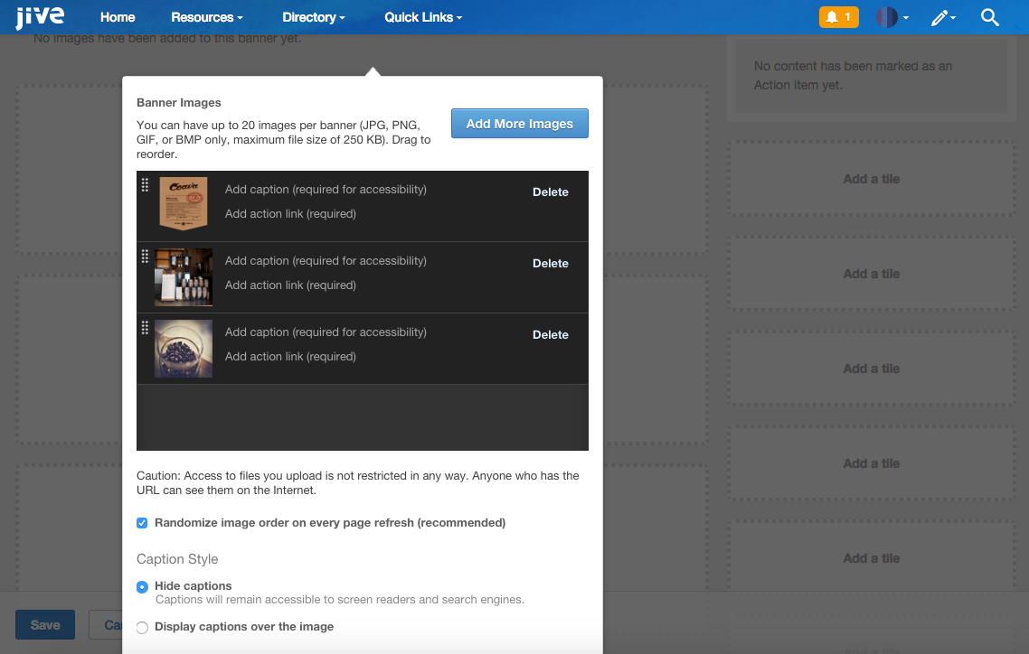 screenshot of Jive Banner Images Widget